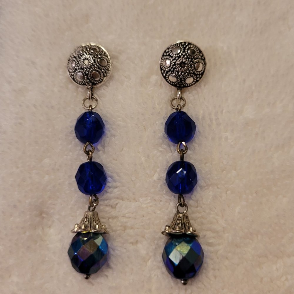 3-Piece Silver Tone Rosary Jewelry Set with Sapphire Blue Aurora Borealis Beads - Picture 5 of 5